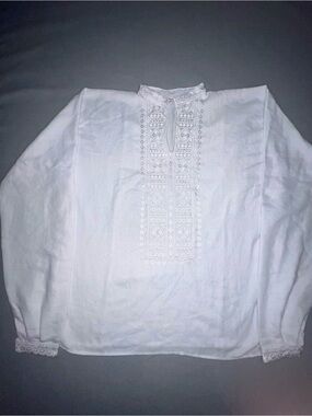 Vintage 60s 70s Men's Embroidered Folk Hippie Raw Cotton Shirt XL Floral Boho